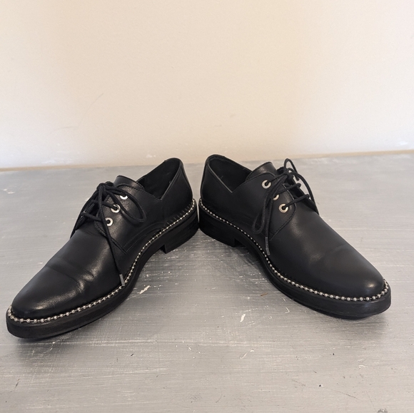 Miista London "Adelaide" Black Leather Oxfords with metal chain trim Sz 7.5 US - Picture 5 of 13